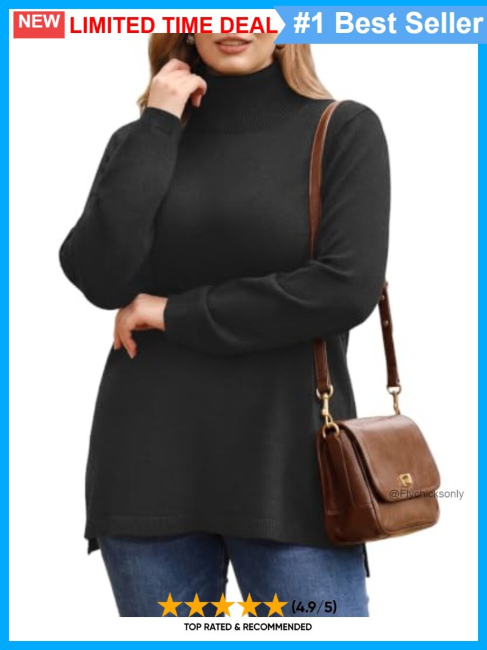 Plus Size Turtleneck Sweater Split Hem Tunic Pullover Knit Top